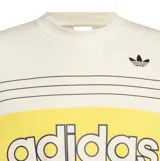 Buzo Adidas Varsity de diseño color block en tonos beige, amarillo y azul marino, con el logo clásico de la marca en el pecho y las clásicas tres tiras en las mangas.