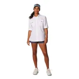 Camisa de manga larga Columbia Womens Bahama II LS, color blanco, con bolsillos frontales con solapa, presillas utilitarias y protección solar Omni-Shade.