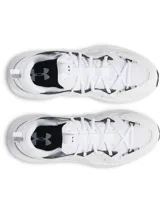 Championes deportivos Under Armour modelo Infinite MVMNT, color blanco con detalles en gris. Presentan un diseño de materiales mixtos en el empeine, tecnología de amortiguación UA HOVR+ para mayor retorno de energía y suela exterior de goma Thinweb para mayor durabilidad.