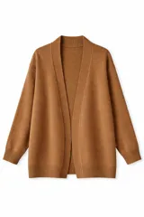 Saco tipo cárdigan abierto de tejido de punto, con mangas largas y terminaciones en rib acanalado.