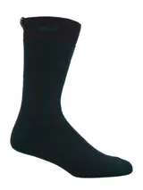 Calcetín de caña media para hombre, color verde oscuro, con tejido acanalado y detalle de logo en la puntera y el puño.