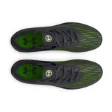 Championes de fútbol Under Armour Magnetico Pro 4 FG, modelo en color negro con detalles en verde lima y suela verde brillante con tapones cónicos. Presenta el logo de la marca en el lateral con efecto degradado.