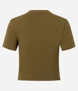 Blusa de corte regular confeccionada en algodón con elastano, con escote en V, mangas cortas y diseño liso.