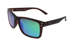 Lentes de sol Floats con montura cuadrada de carey y lentes polarizadas espejadas en tonos verdes y azules.