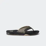 Ojotas Reef Fanning negras con tiras marrones y logo de la marca en la tira.