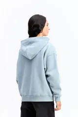 Canguro de algodón con capucha y bolsillo frontal, de diseño urbano y corte holgado. Presenta un parche rectangular en el pecho con detalles gráficos y el logo de la marca Mistral.