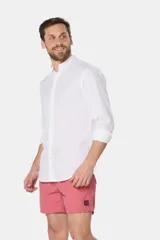 Short de baño negro liso, con cintura elástica y cordón regulable, dos bolsillos laterales y suspensor de malla fina.