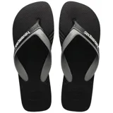 Sandalias tipo ojotas Havaianas modelo Dual, color azul marino con tiras en tono gris oscuro y logo de la marca en relieve.