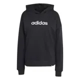 Canguro deportivo Adidas para mujer, modelo W Lin Ft Hd Vl, de color negro con capucha y el logotipo de la marca estampado en el pecho en color blanco.