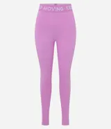 Pantalón legging deportivo de microfibra color azul marino, con cintura elástica contrastante en tono bordó que incluye texto estampado.