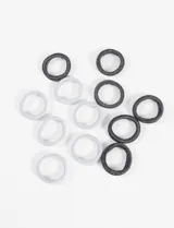 Set de 12 gomitas para el pelo, seis de color gris y seis de color negro, con lurex.