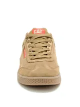 Championes Caterpillar modelo Pause Retro T-Toe, color marrón, confeccionados en gamuza con detalles en naranja y suela de goma.