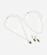 Conjunto de caravana y collar doble dorado con colgantes de gota en abalone.