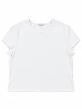 Remera básica de manga corta y cuello redondo, color blanco, de corte recto y clásico.