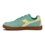 Championes Diadora Champion Lifestyle Helio II, color verde agua con detalles en amarillo pastel y suela marrón.