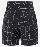 Short de vestir negro con estampado de líneas curvas blancas, de corte recto y cintura alta.