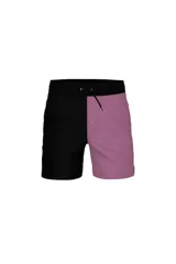 Short de baño negro y lila con cintura elástica ajustable con cordón.