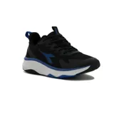Championes de running Diadora Delta, de color negro con detalles en azul y suela blanca.