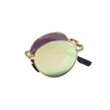 Lentes de sol unisex con montura redonda dorada y lentes grises.