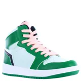 Championes estilo bota acordonada, color verde con detalles en blanco y rosa.