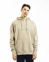 Buzo canguro negro con capucha, bolsillo frontal y corte oversized. Confeccionado en felpa de algodón y poliéster, con rib en puños y ruedo.