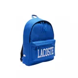 Mochila Lacoste modelo Neocroc color azul, con gran bolsillo frontal con cierre y el logo de la marca estampado en blanco.