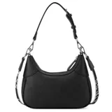 Cartera tipo hobo Guess Berkton color negro, con correa de hombro ajustable y correa bandolera extraíble con logo de la marca.