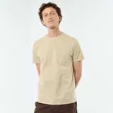 Camiseta de manga corta y cuello redondo color beige, diseño liso y corte estándar.