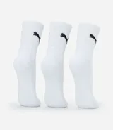 Kit de tres pares de medias deportivas Puma blancas con logo negro.