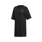 Vestido negro de Adidas Originals con corte holgado, largo hasta la rodilla, mangas cortas y logo del trifolio bordado en el pecho.