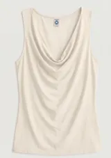 Musculosa negra de diseño ajustado, con elegante cuello drapeado y sin mangas.