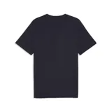 Remera de algodón color azul marino con cuello redondo y manga corta. Presenta un estampado gráfico central que muestra una pesa rusa con cara sonriente descansando en una reposera con una bebida, acompañado por el texto 'Rest Reps Sportstyle' y el logo de la marca.