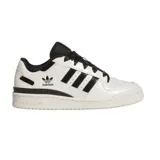 Zapatillas Adidas Forum Low CL, color blanco con detalles en negro, incluyendo las tres tiras laterales, el logo y los cordones.
