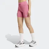 Calzas cortas de running Adidas modelo Run Essentials, de tiro alto en color rosado con cordón ajustable en la cintura y el logo reflectante de la marca en el muslo.