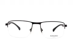 Armazón para lentes de metal color negro, de forma rectangular con bordes redondeados.