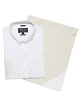 Camisa de vestir blanca de manga larga RKF, modelo Travel 360, con cuello abotonado y bolsillo frontal con logo bordado.