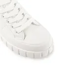 Zapatillas urbanas Milazzo, color blanco, con cordones y suela de plataforma con diseño geométrico.