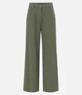 Pantalón de sastrería recto color verde militar, con trabillas en la cintura, cierre de botón y cremallera.