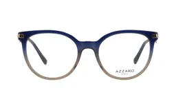 Armazón para lentes de receta Azzaro modelo 30405, con forma redondeada, marco de acetato azul degradado a dorado y detalles metálicos dorados en las bisagras.