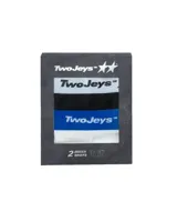 Pack de dos boxers TwoJeys con cintura elástica personalizada con el logo de la marca. Diseño en colores blanco, negro y azul.