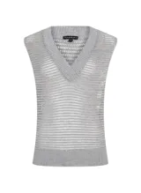 Chaleco de punto calado color gris con lurex, escote en V y sisas anchas.