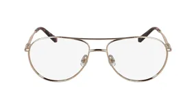 Lentes de receta Longchamp con armazón estilo aviador en metal dorado y terminales de patillas con patrón carey.