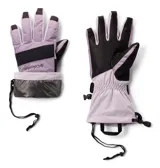 Guantes de nieve Columbia modelo Whirlibird III, color lila con detalles en negro. Cuentan con palma de piel resistente, ajuste en la muñeca con correa y puño elástico con cordón ajustable. Incorporan tecnología Omni-Tech para impermeabilidad y Omni-Heat para retención de calor.