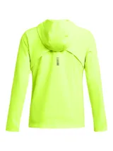 Campera deportiva amarilla flúor con capucha, cierre frontal y logo Under Armour en la manga.