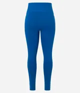 Pantalón legging deportivo Get Over de color azul, confeccionado en microfibra con cintura alta y ancha, recortes anatómicos y bies contrastante blanco a los lados.
