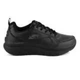 Zapatillas Skechers Relaxed Fit D'Lux Walker Parowan, color negro, con cordones, capellada de cuero y material sintético, plantilla Memory Foam refrigerada por aire, entresuela amortiguadora y suela de tracción flexible.