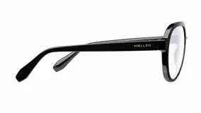 Lentes tipo aviador con montura de acetato color negro y cristales transparentes con protección contra luz azul y UV400.