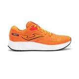 Championes de running Joma modelo Neon, color naranja vibrante con detalles en rojo y suela blanca. Presentan diseño de malla transpirable y logo de la marca en el lateral.