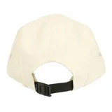 Gorro tipo five panel color blanco, con parche circular frontal que presenta el logo de Santa Cruz en rojo y amarillo. Diseño de visera plana y estructura de cinco paneles.