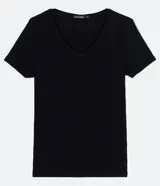 Blusa básica de manga corta y escote en V, color verde lima pálido.